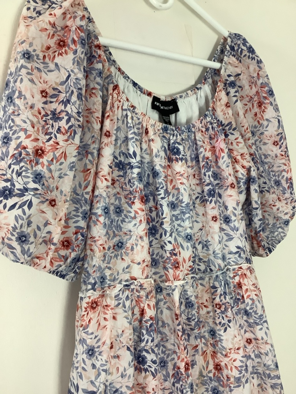 Fifteen Twenty Floral Puff-Sleeve Midi  Multicolored Tiered Dress Made in USA
